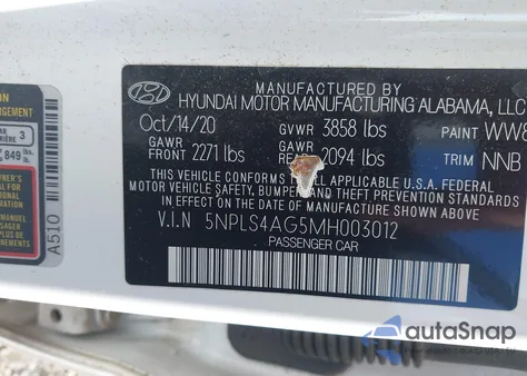 2021 Hyundai Elantra Sel from USA, damaged, VIN 5NPLS4AG5MH003012